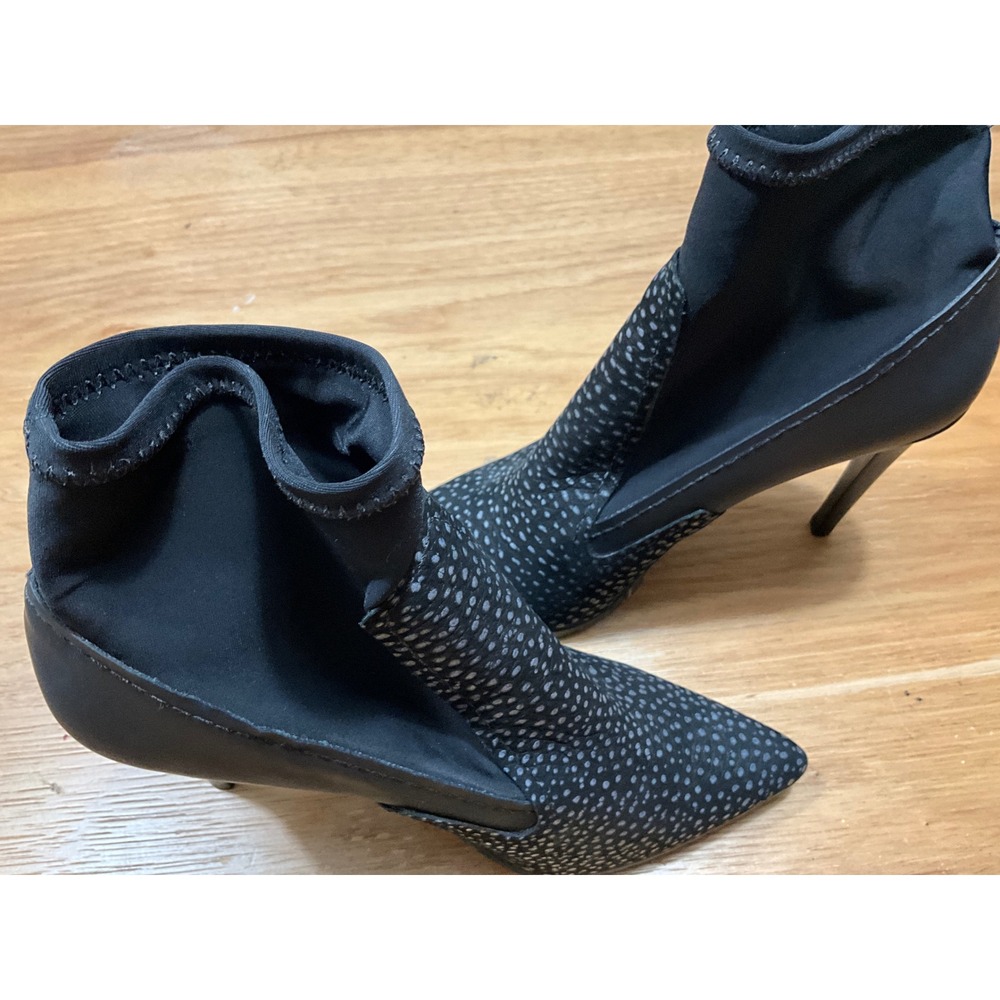 Tibi New York Black Dot Print Pointed Toe Stiletto Sock Ankle Boots Size 39